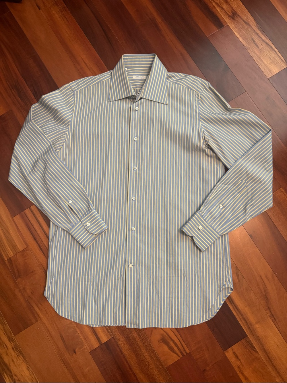 Paolo Blue and White Striped Dress Shirt